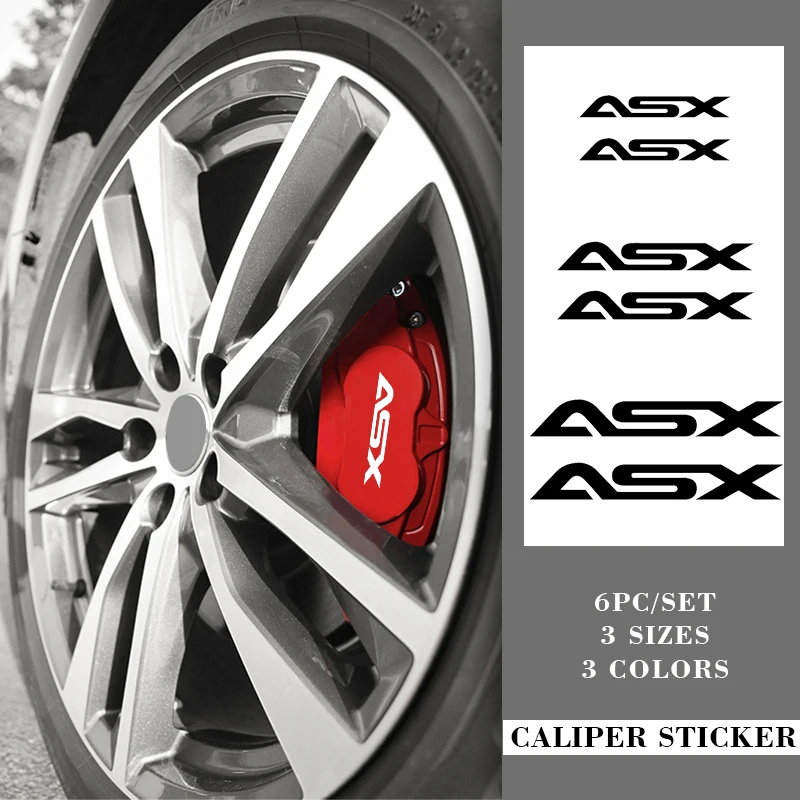 6Pcs Car Styling Wheel Caliper Stickers Auto Brake Decals for Mitsubishi ASX Logo Lancer Montero Mirage Outlander Pajero L200