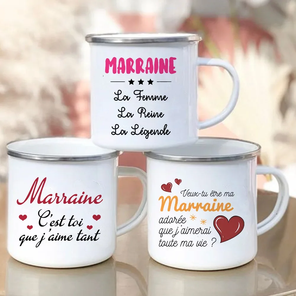 Marraine Request Cups Would You Be My Godmother French Print Enamel Mugs Drink Milk Coffee Cup Camping Mug Best Gift Fo Marraine