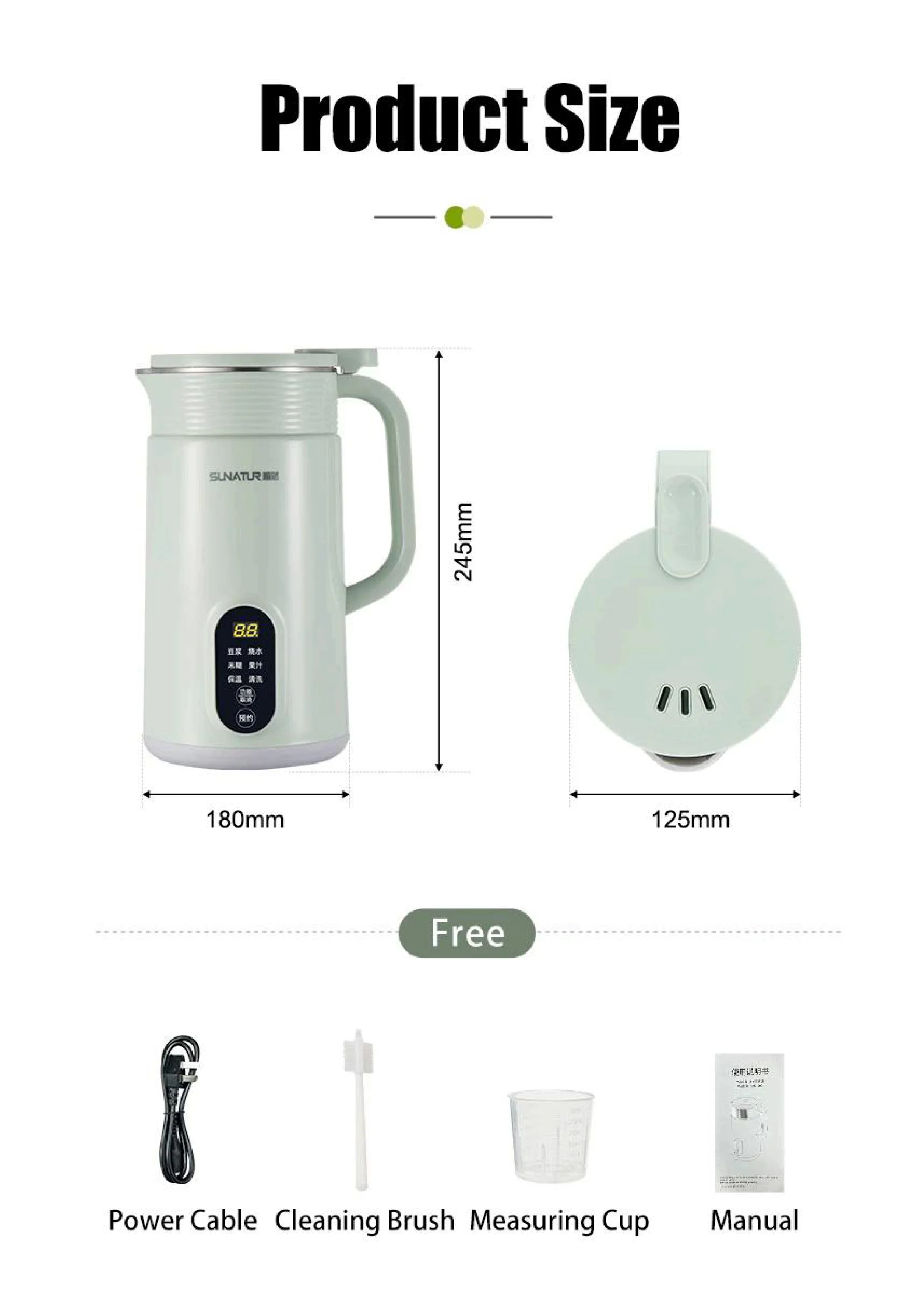 SUNATUR 600w Soybean Milk Maker - 800ml Heated Wall Breaking Machine, for Nut Vegetable (HB-B6K)
