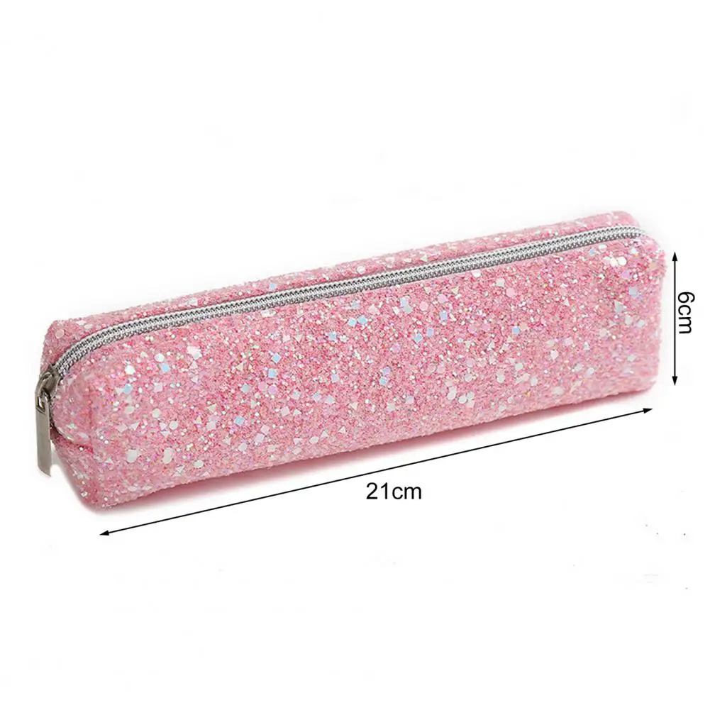 Pencil Case with Zipper Design Large-capacity Pencil Case for Stationery Storage Stylish Glitter Sequin Pencil Case for School