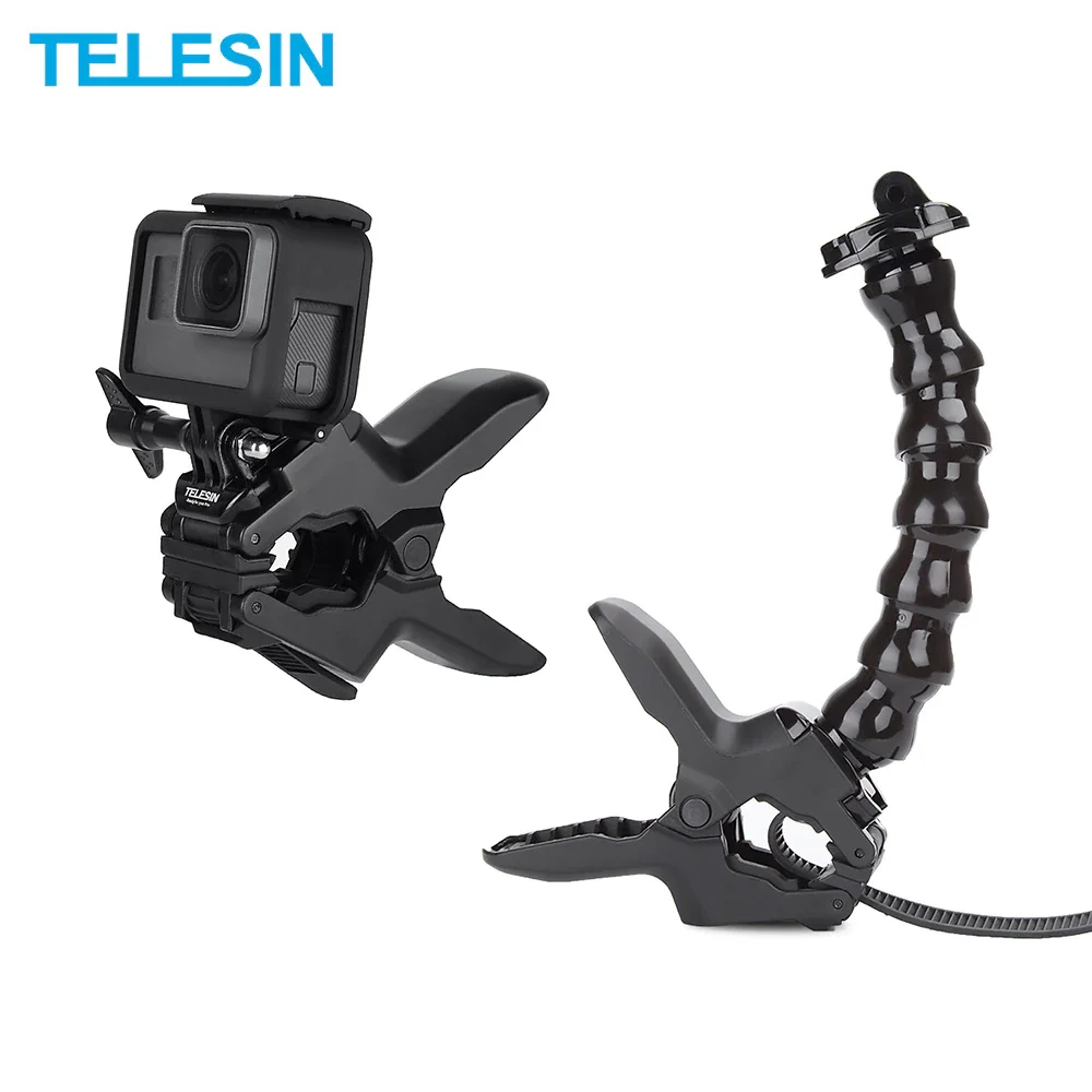 TELESIN Jaws Flex Clamp Mount Holder with Flexible Adjustable Gooseneck for GoPro Hero 13 12 11 10 9 8 7 DJI OSMO Action 4 3