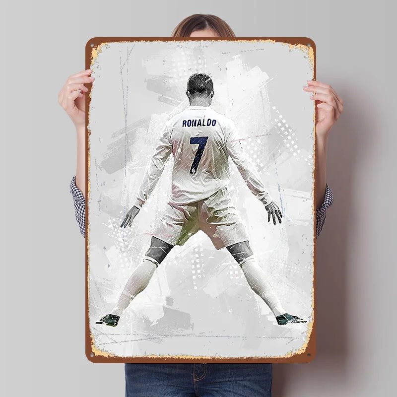 Cristiano Ronaldo Soccer Art Printed Poster Customized Wall Art Retro Vintage Metal Tin Signs for Home Decoration Bedroom Decor