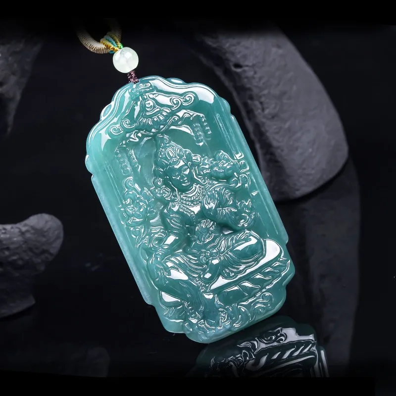 Natural Real Emerald Blue Water Tara Guanyin Double-sided Pendant Myanmar Jadeite Necklace Jewelry Charm Designer Luxury Vintage