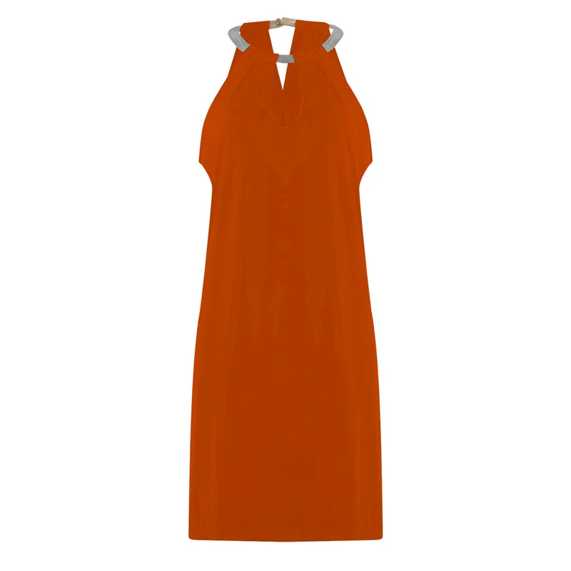 เดรสโครเชต์เปิดไหล่แบบผูกคอสำหรับผู้หญิง แขนกุด คอผูกโลหะ ตัดเย็บด้วยผ้าลูกไม้ รุ่น A55G