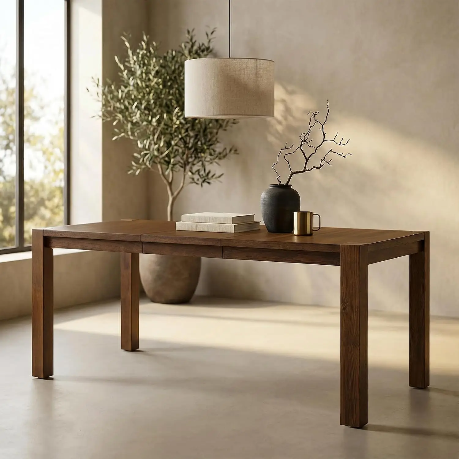 Extendable Wood Dining Table Rectangular Kitchen & Farmhouse Table Large Desk for Dining Room 60