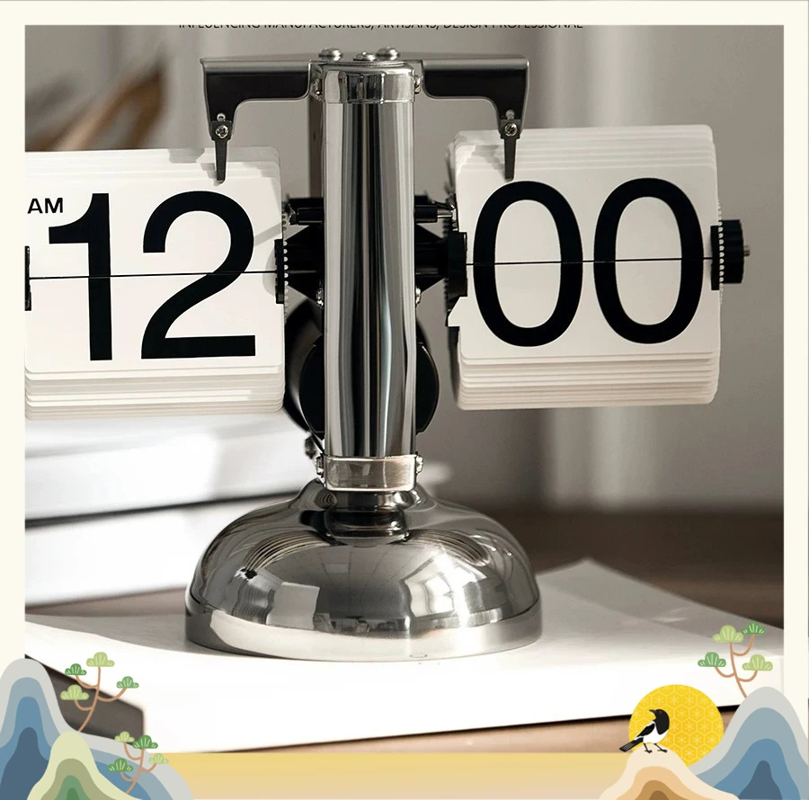 European Creative Personality Automatic Page Turning Clock Desktop Ornament Simple Retro Home Clock Table Clock
