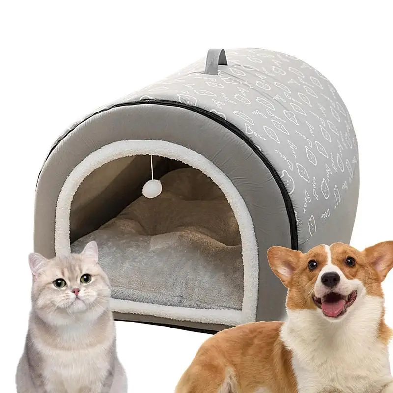 Cat Cave 2 In 1 Detachable Covered Cat Bed With Ball Pendant Flannel Cat Bed Cat Nest For Indoor Cats Cat Hideaway Cat Caves For