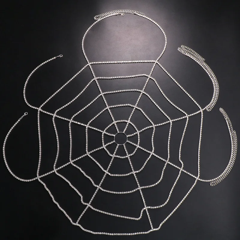 Sexy bikini Body Chain Cross-border hot New Rhinestone Spider Web Bra and Panties Nightclub Party Dance Underwear Body ornaments