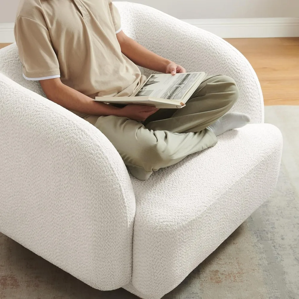 Extra grote woonkamerstoel, moderne comfortabele accentbarrelstoelen, enkele fauteuil met houten poten, gestoffeerde fauteuil