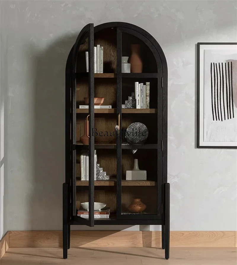 

12LX*Retro Solid Wood Bookcase Simple Black Art Bookshelf Locker Shelf