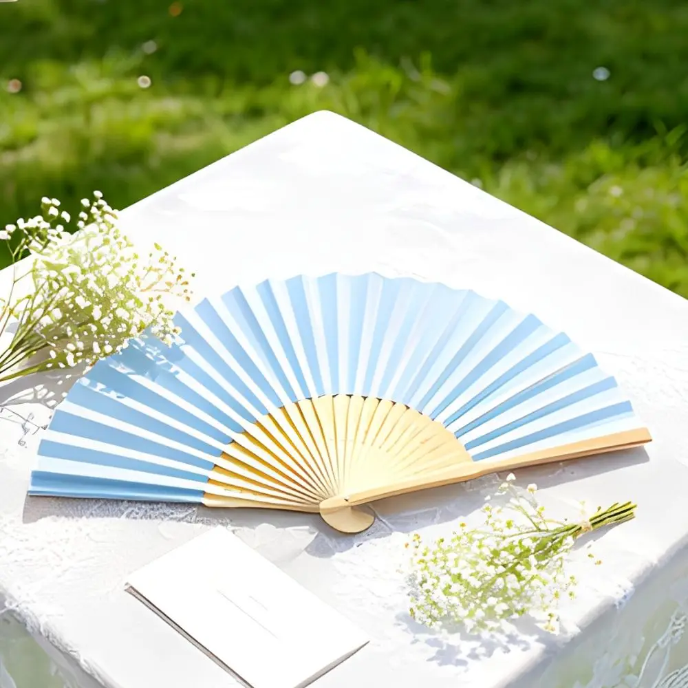 30/60pcs Light Blue DIY Blank Paper Folding Fans Gift Pouches with Bow Tags Beach Wedding Guest Giveaways YMY view 3
