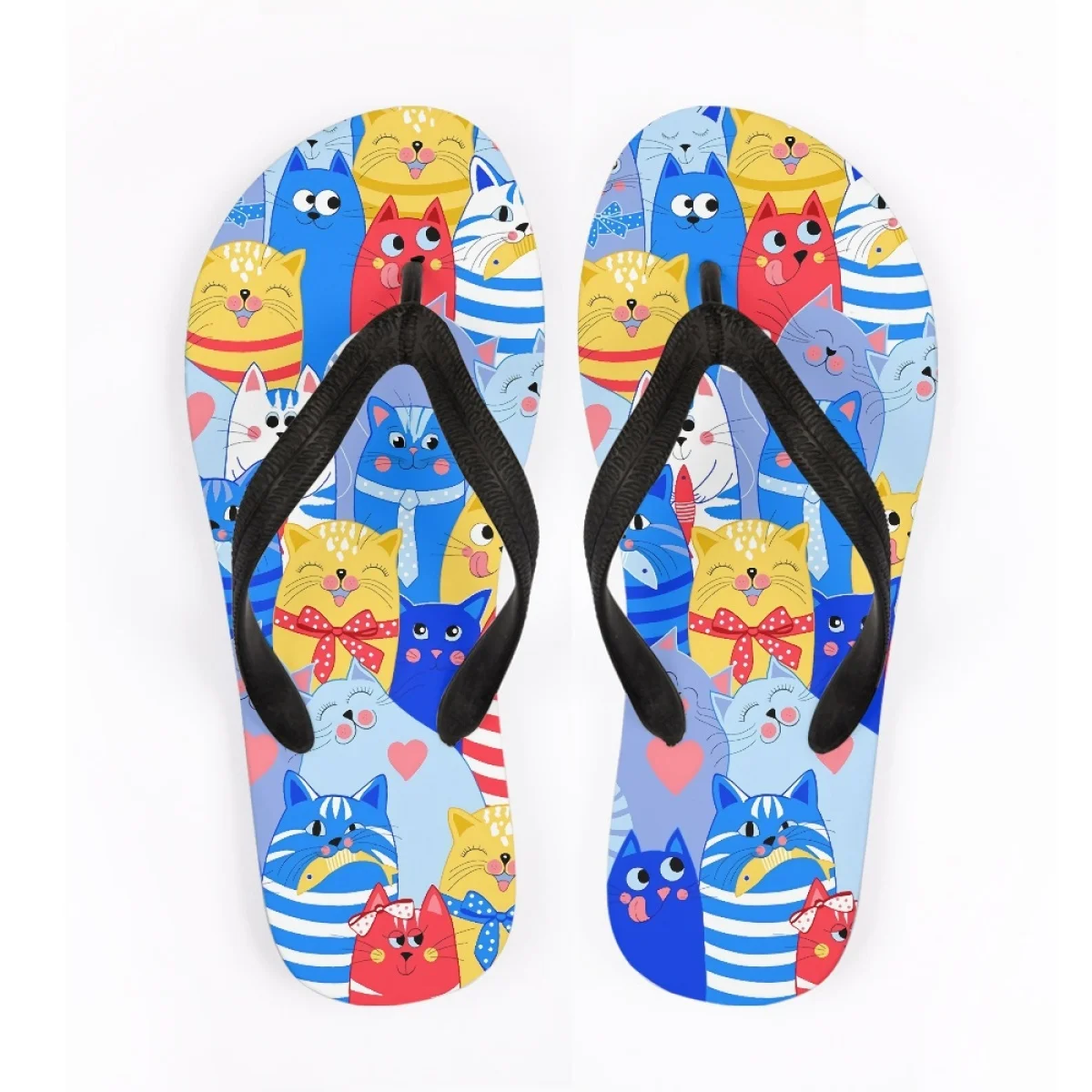 Lovely Color Bowknot Cat Cartoon Print Ladies Flip Flops Hot Sales Daily Walk Hawaii Female Slippers Comfort Rubber Sole Sandals