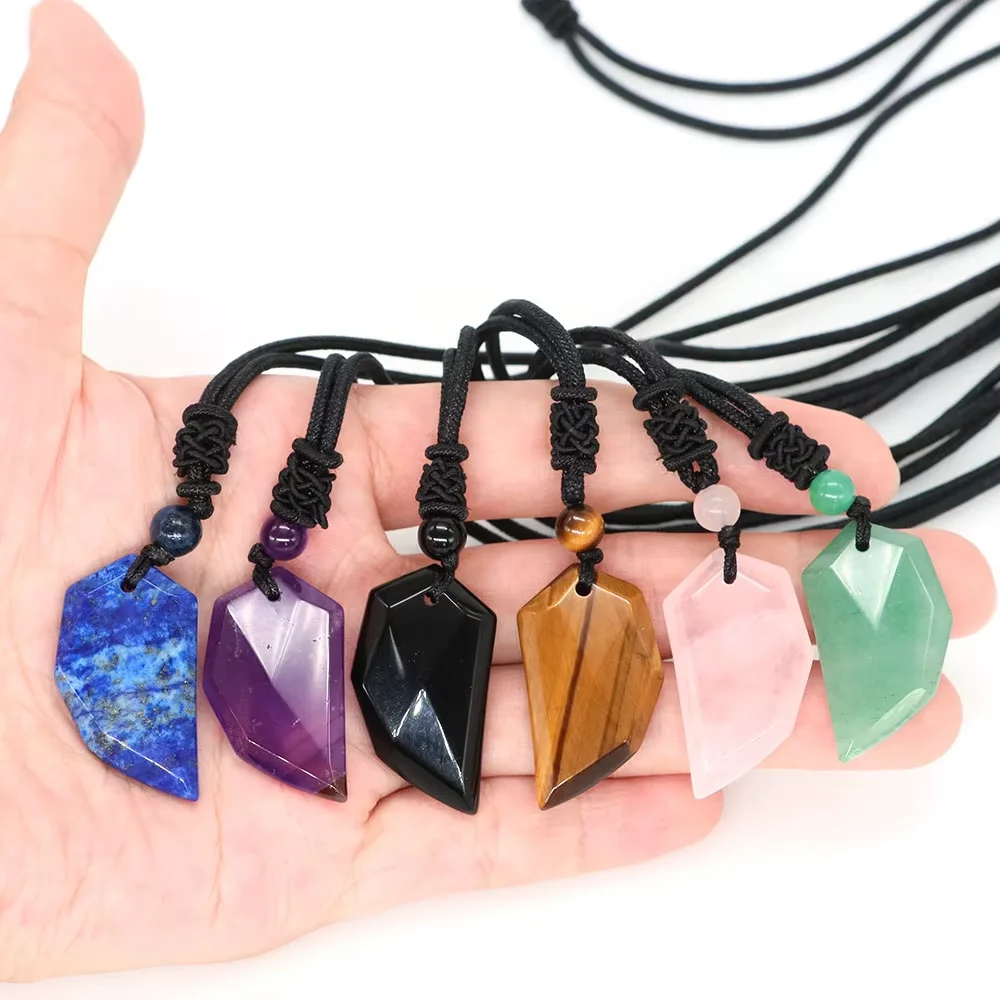 Wolf Tooth Shape Natural Stone Pendant Necklace for Women Men Amulet Amethyst Obsidian Lucky Love Crystal Necklaces Jewelry Gift