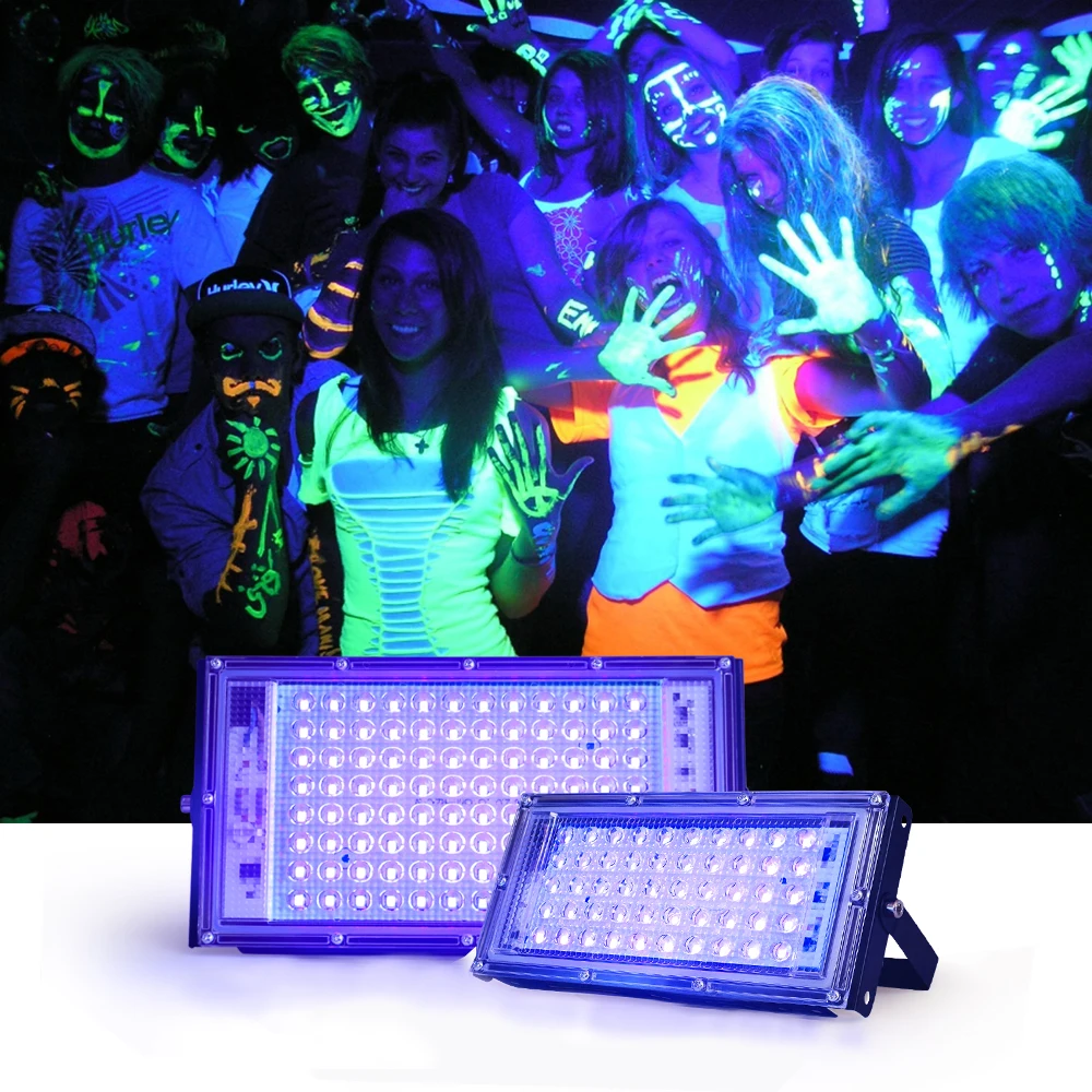 UV Flood Light 50W AC220V 395nm 400nm Ultraviolet Fluorescent Stage Lamp with EU Plug for Bar Dance Party Blacklight