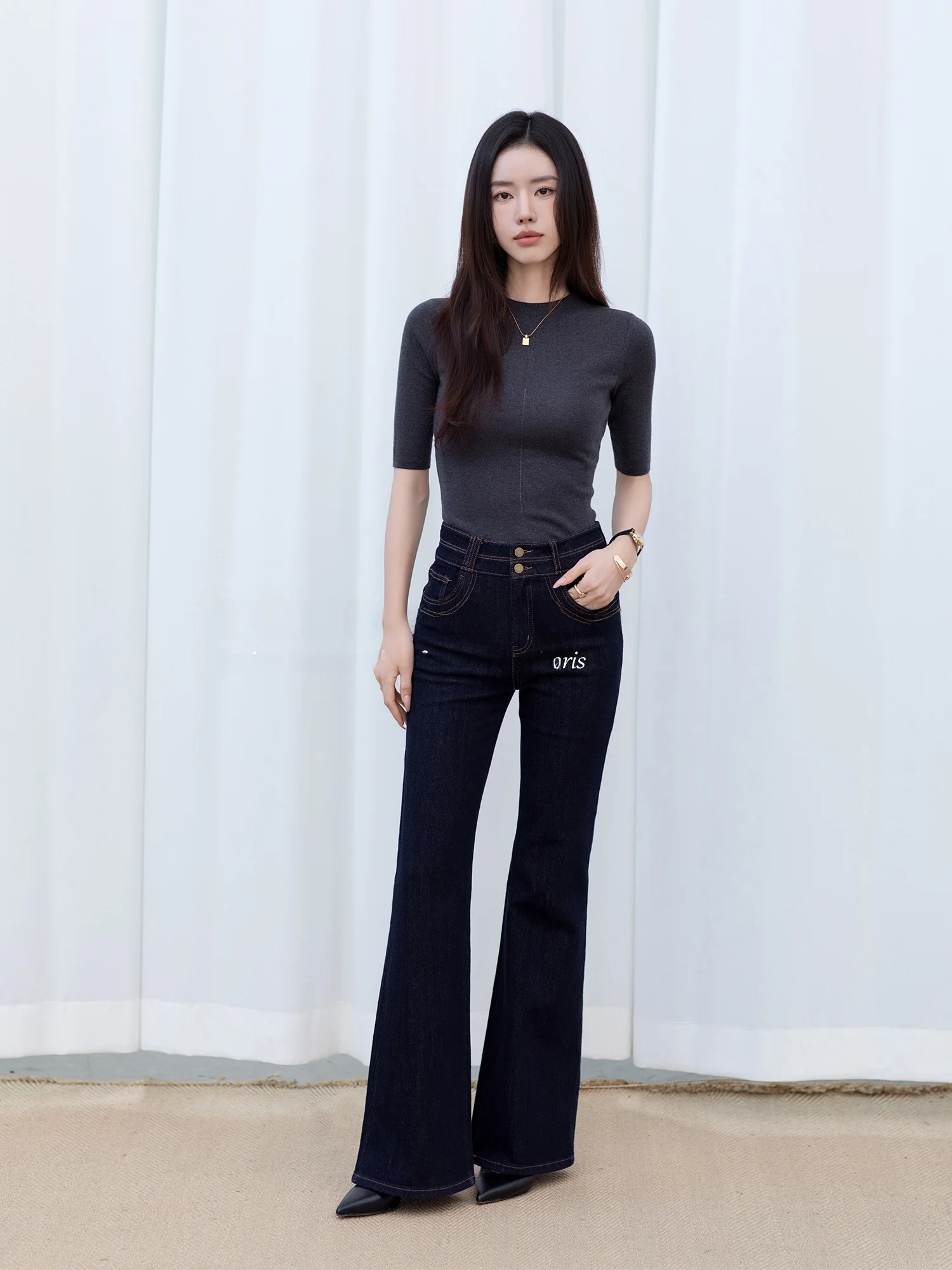 

Touchin Haute Denim Bell Bot Pants Supermodel Long Leg Four Way Stretch Jeans Ladies Slim Fit l Waist Zipper Closure