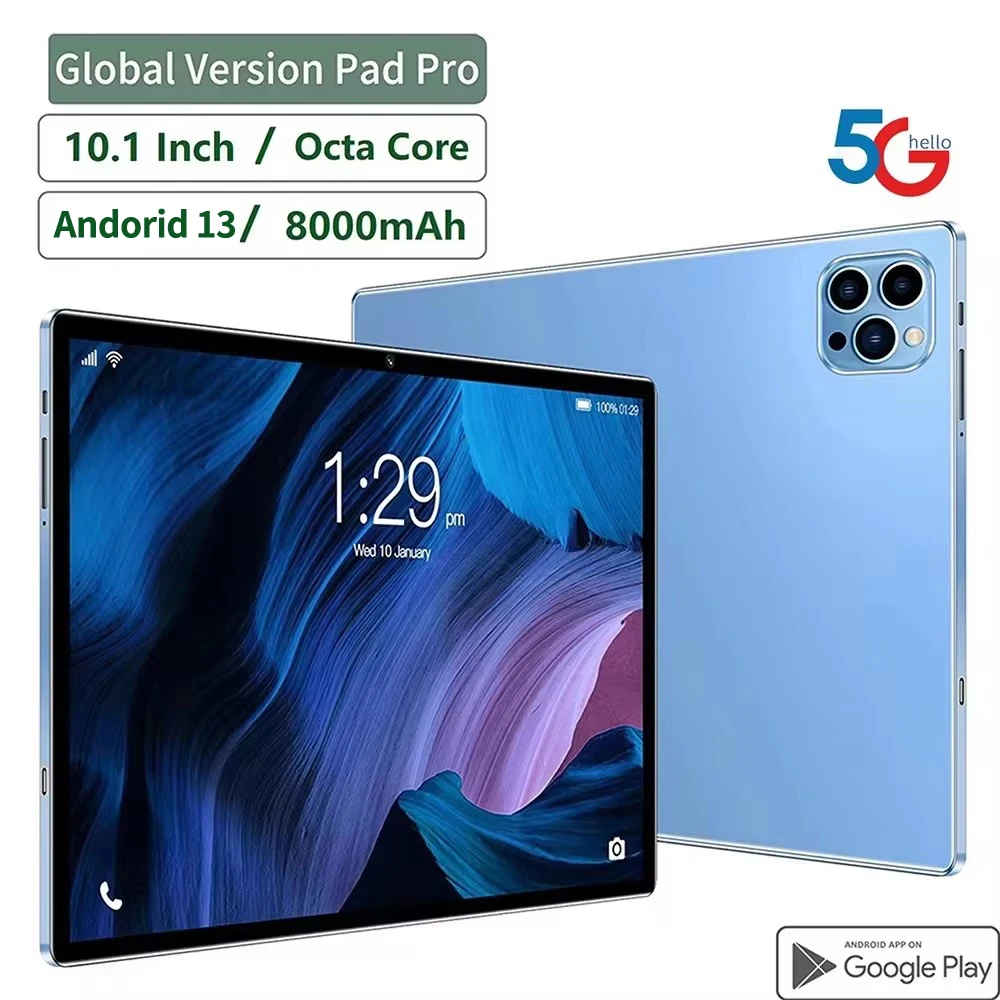 New 5G Pad 10.1 Inch Android 13 Tablets Octa Core 8GB RAM 512GB ROM In VoLTE/4G LTE 5G WiFi Tablet Pc 8000mAh