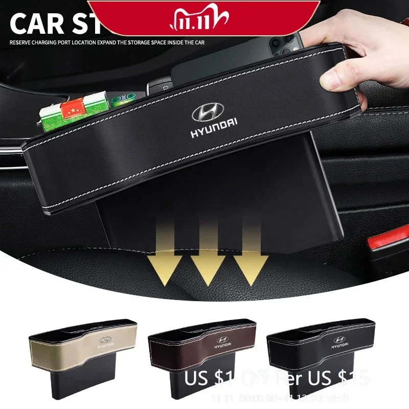 

Leather Car Seat Gap Storage Box Phone Keys Organizer For Hyundai Tucson Accent Elantra Santa fe Sonata I20 I30 I40 ix25 ix35