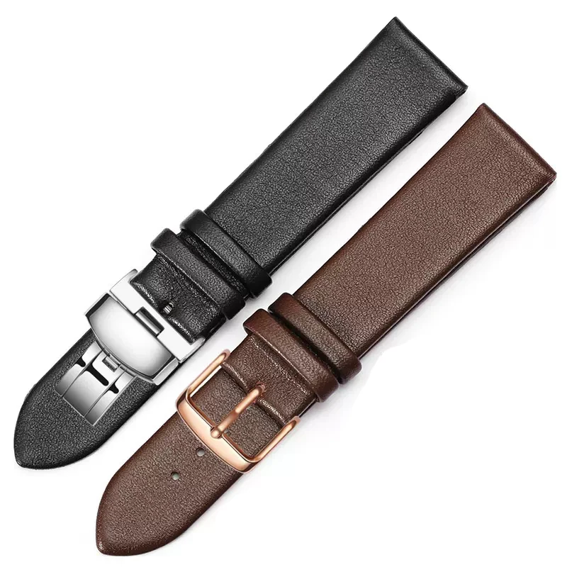 Calfskin Leather Watchband Soft Material Watch Band Wrist Strap gold clasp brown 20mm 22mm With Silver Stainless Steel Buckl