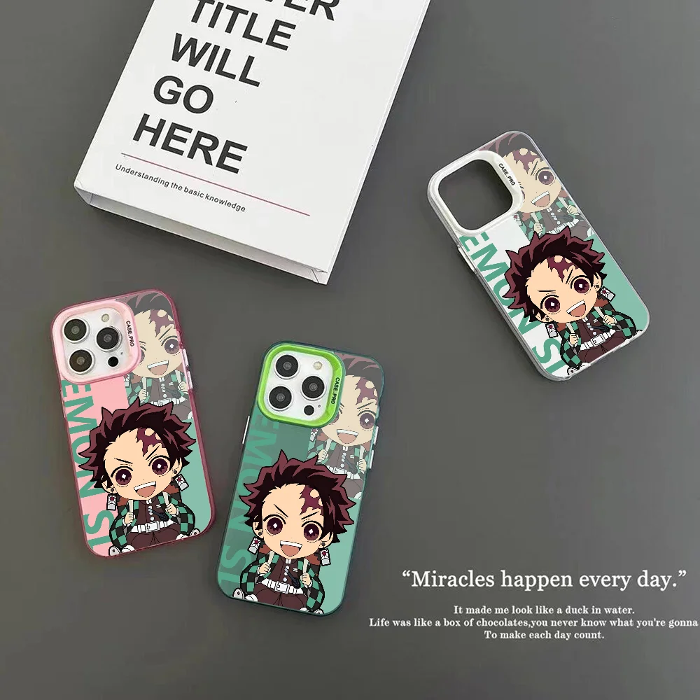 Demon Slayer Kamado Tanjirou Phone Case IMD Color Silver Shell For IPhone 16 15 14 13 12 Pro Max Plus