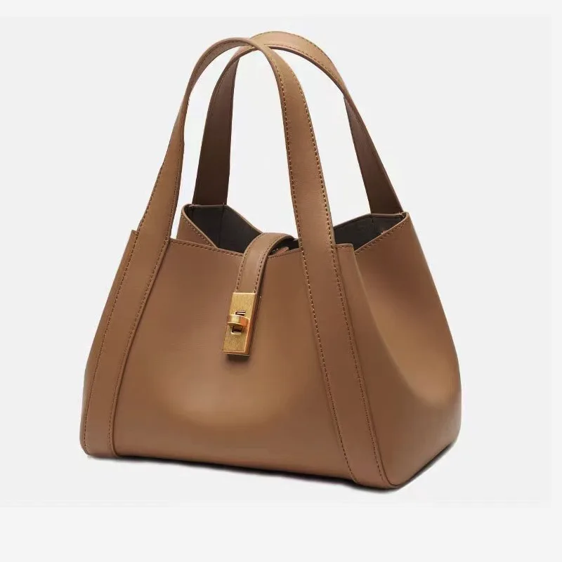 

Genuine Leather Bucket Bag for Women, Niche Handbag, Crossbody Shoulder Bag, Portable Basket, Female Tote Bag, New, 2024