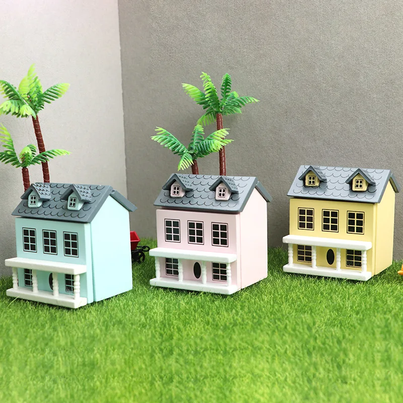 كارتون رائعة بيت الدمية أثاث مصغر لطيف فيلا صغيرة وردي أزرق فاتح أصفر بيت الدمية هدايا يدوية للأطفال #4