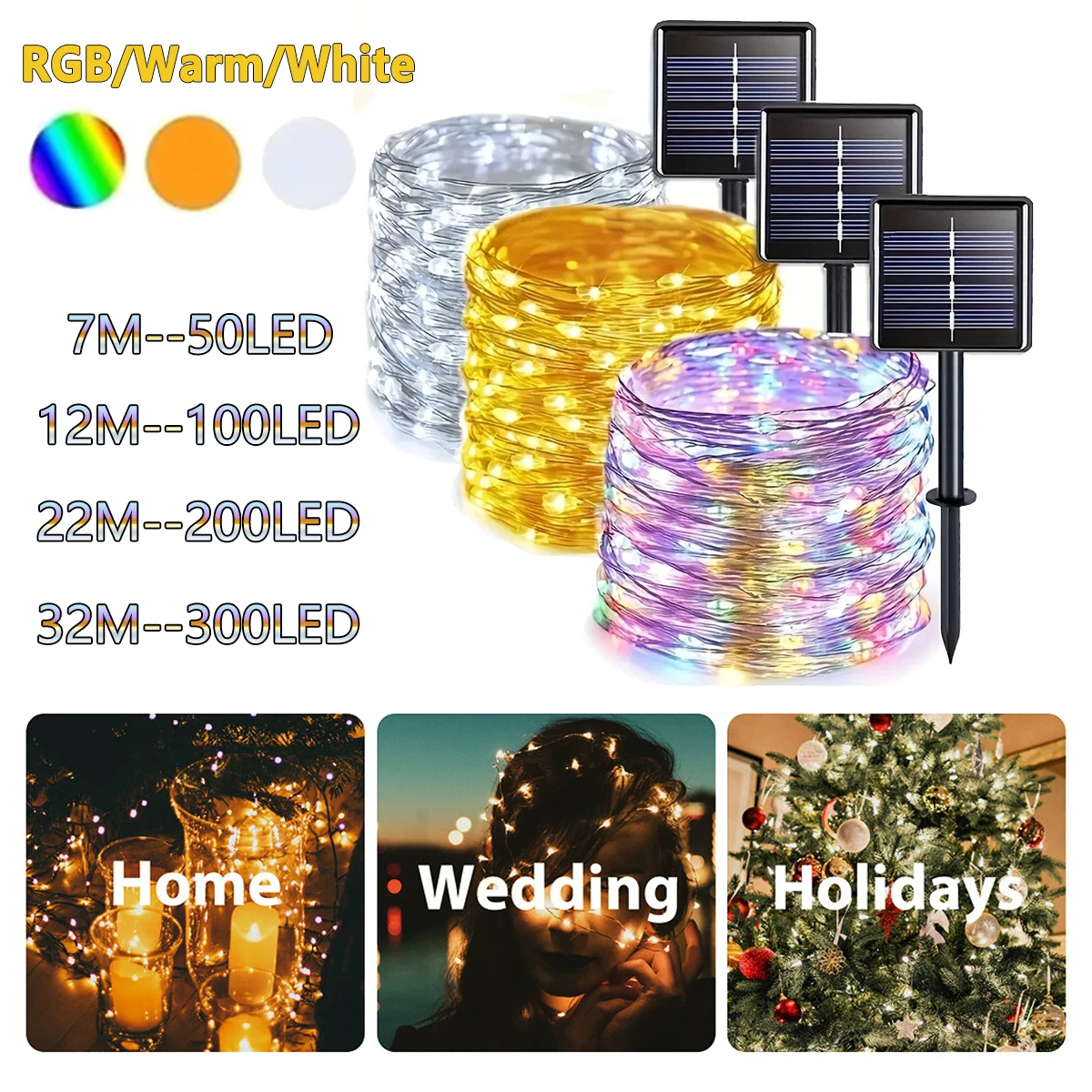 100FT LED Solar String Light Outdoor Fairy Garland String Light Waterproof Garden Festoon Lamp Christmas Yard Patio Party Decor