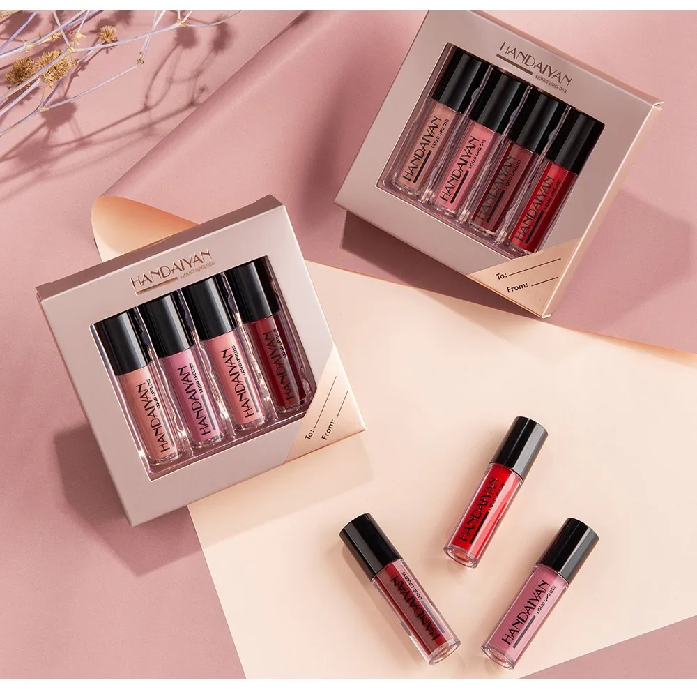 Lippenstift Set sexy 4 Farben Lip gloss matt wasserdicht lang anhaltende feuchtigkeit spendende Spiegel flüssige Lippenstift Lippen plump ing Kosmetik