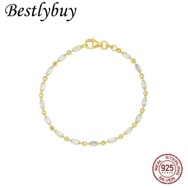 

S925 Silver 3MM Crescent Bead Laser Bead Two Color Sparkling Bracelet Suitable for Women's Italian Style Light Luxury Jewelry