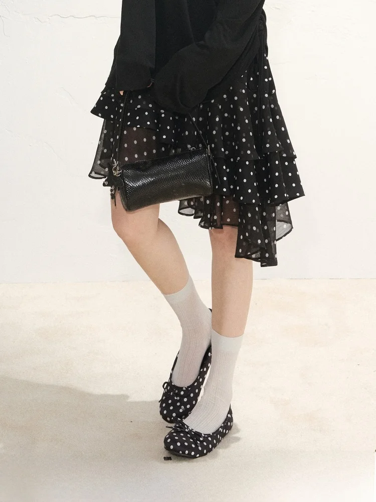 

Юбка ELEVEN SP весна-лето, черная, в горошек, асимметричная, женская, дизайнерская, с завышенной талией, из полиэфирного волокна