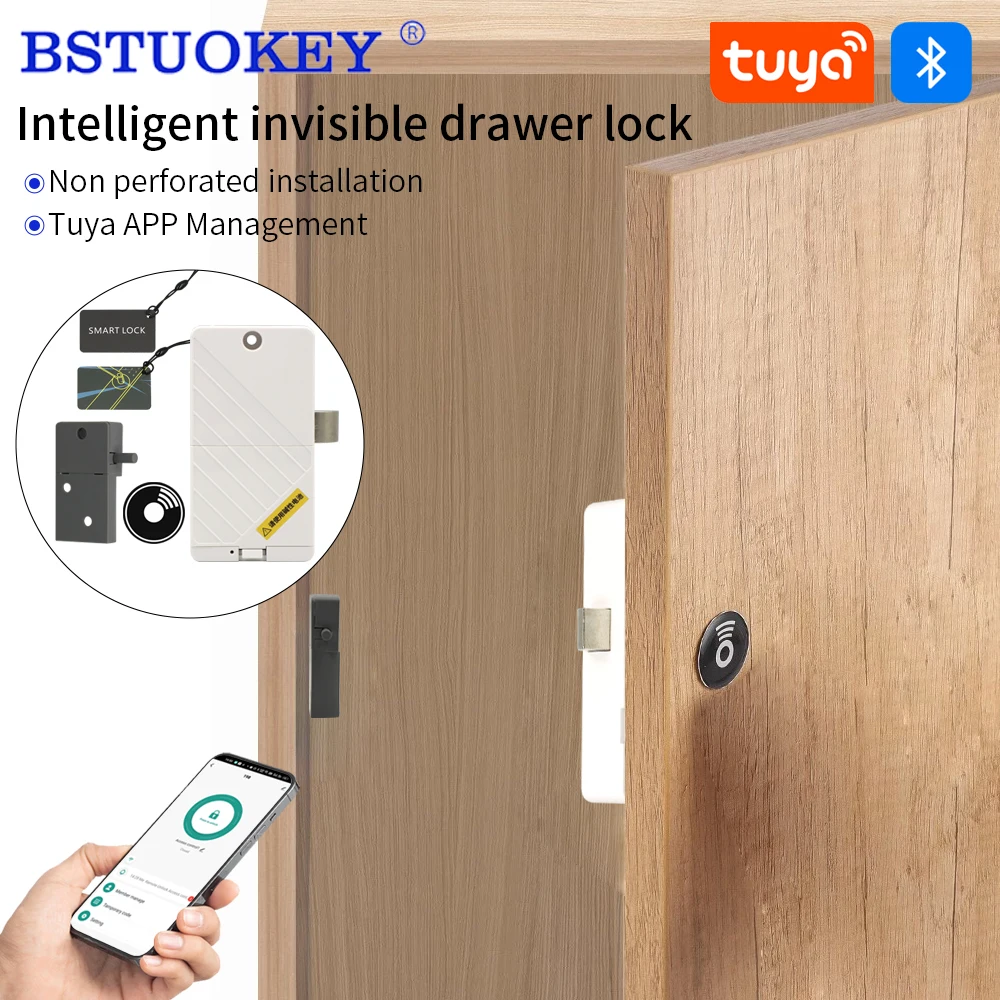 Tuya Hidden Electronic Drawer Invisible Lock Privacy File Storage App Keyless Cabinet Lock for Drawer Wardrobe Locker Wireless