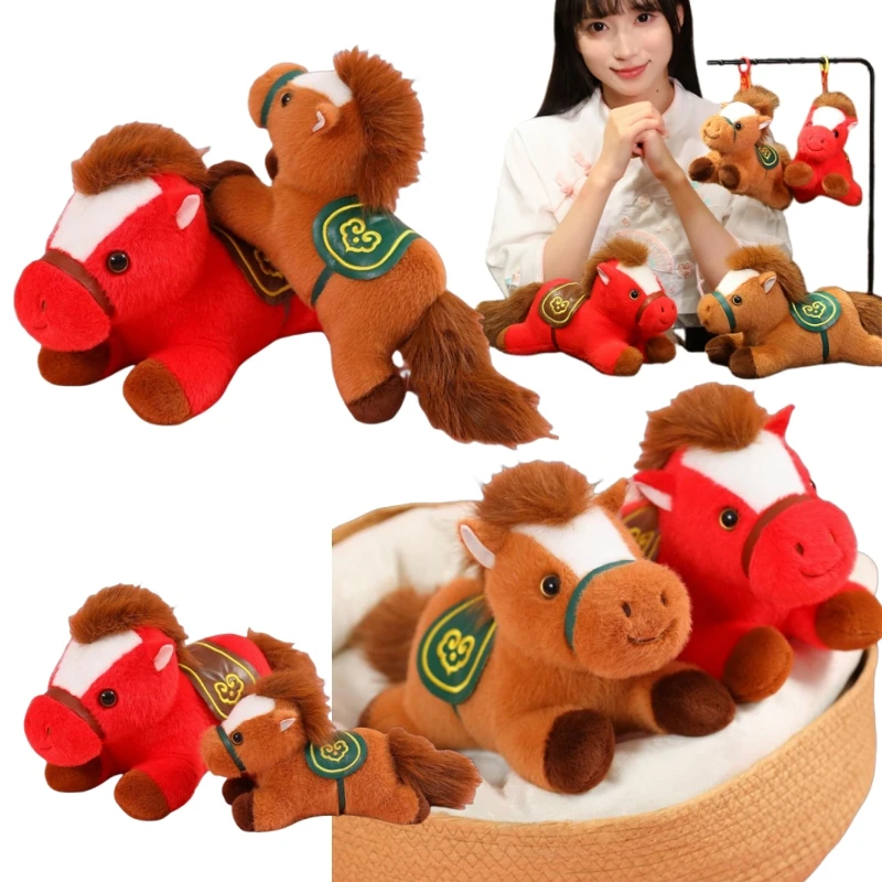 Cute Prone Pony Plush Animals Red Brown Horse Toys Cartoon Baby Sleeping Pillow Birthday New Year Gifts for Girls Party Decor