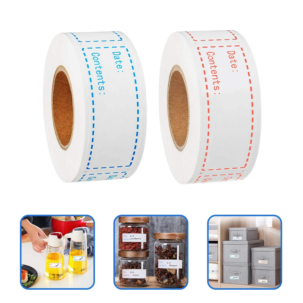 

2 Rolls Kitchen Labels for Food Containers Waterproof Date Tags Sticky Freezer Labels for Storage Bins Spice Jars Organization