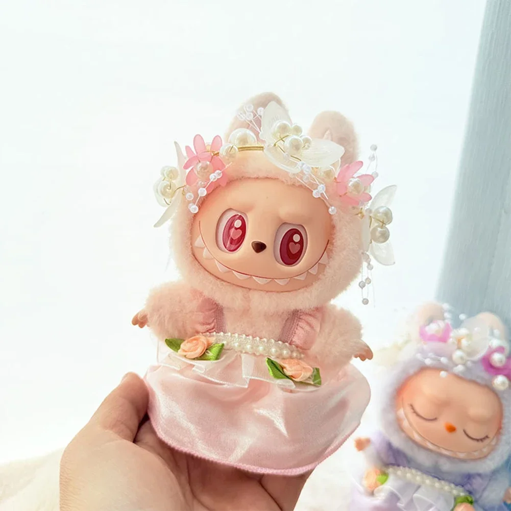 Mini vestiti per bambole Accessori per abiti per la Corea Kpop Exo 15-17 cm Labubu V1 V2 Doppia cinghia a fiore Gonna Abito da fata Abbigliamento