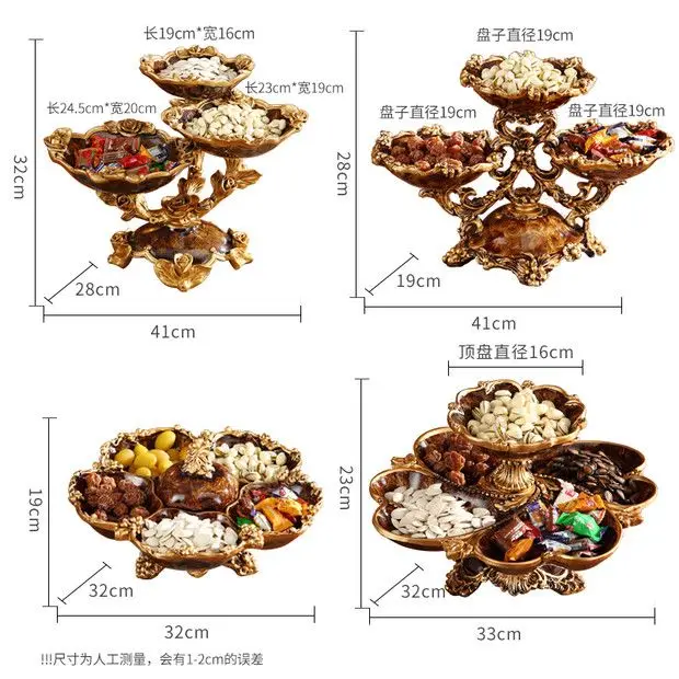 Luxury Compartment Snack Tray European Coffee Table Decor Dried Fruit Storage Plate Housewarming Present