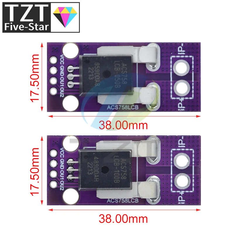 50A 100A Hall Current Sensor Module Linear Analog AC DC 3.3V-5V ACS758 ACS758LCB-050B 100B-PFF-T For Arduino RC Model Connector