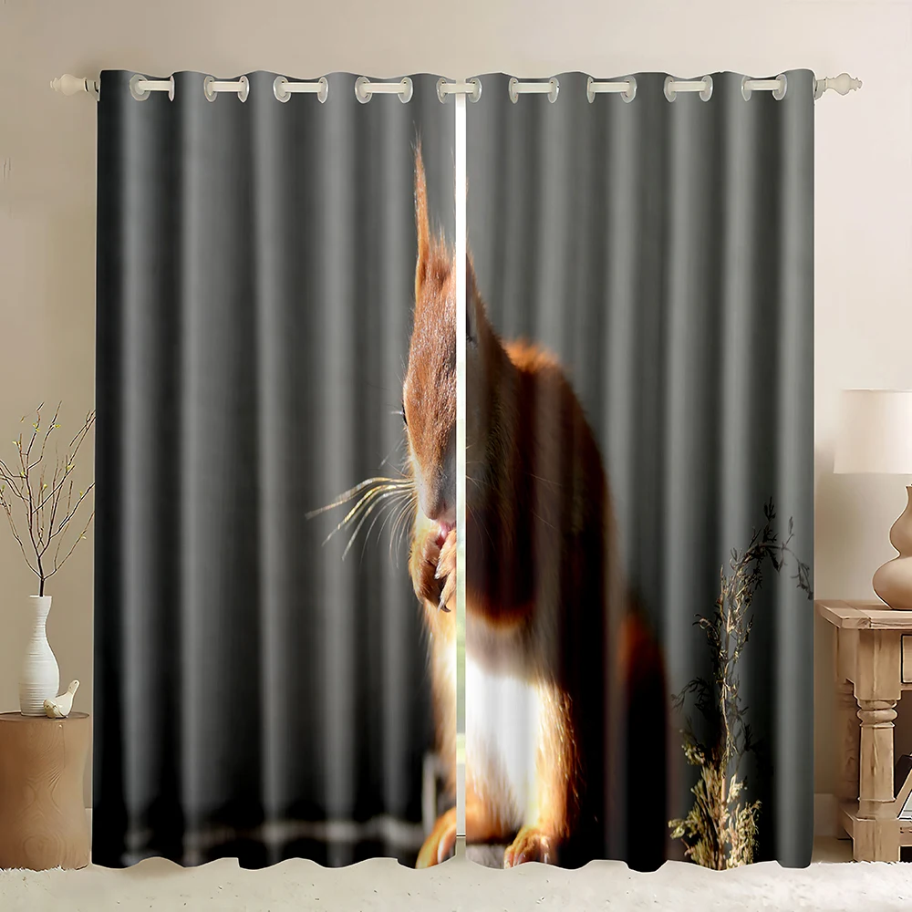 Squirrel Blackout Curtains Cute Red Squirrel Standing On Land Wild Animals Wildlife Theme Nature Cute Flower Window Curtains