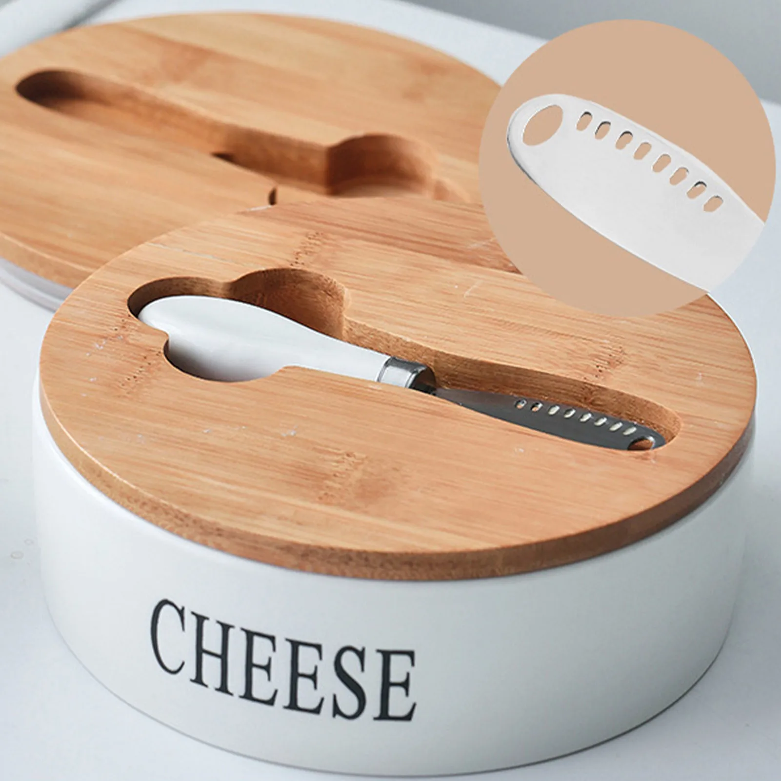 2022 Nordic Butter Sealing Box Ceramic Butter Plate With Lid And Knives Set Cheese Storage Tray Container Box