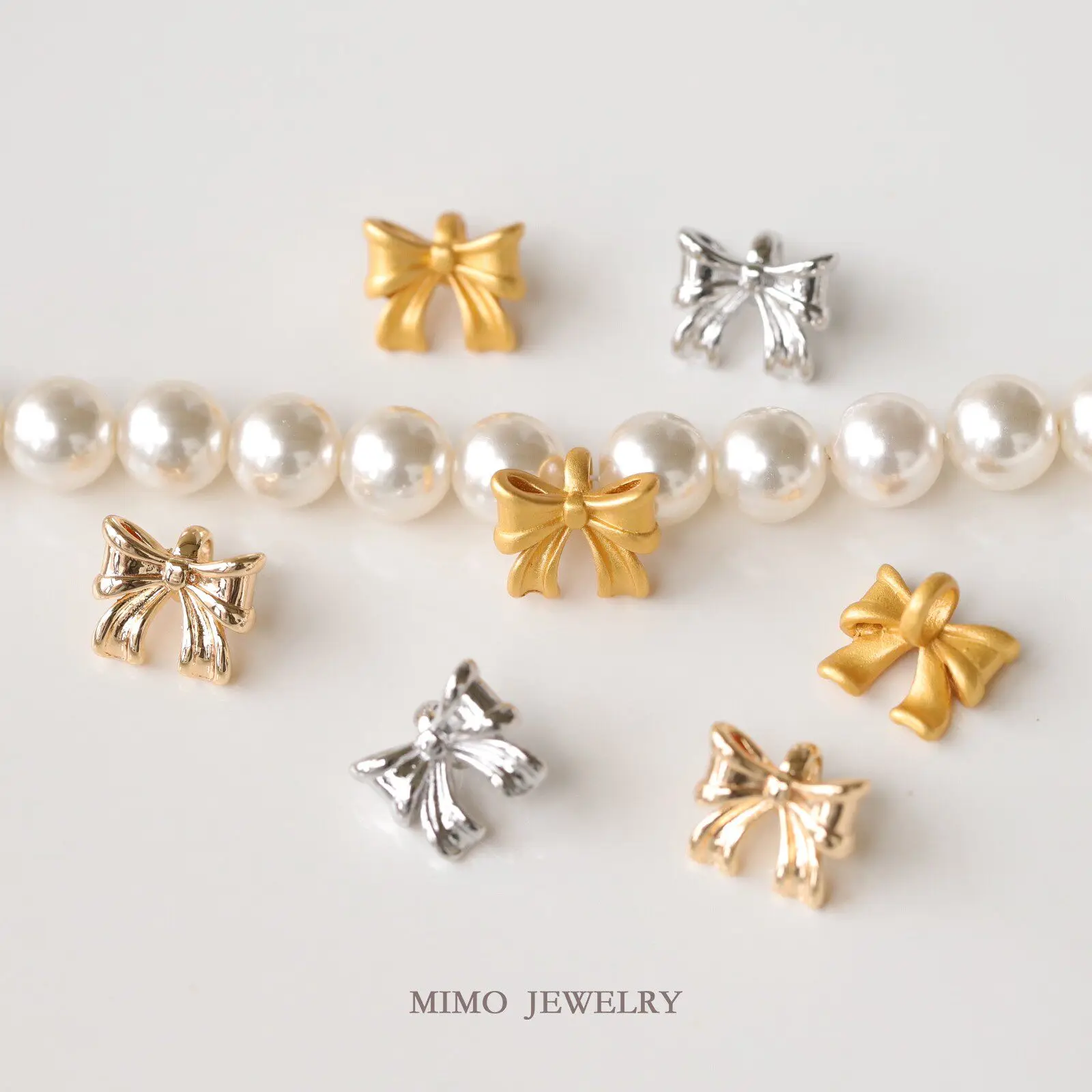 1pcs Copper-plated Gold Cute Sweet Bow Bead Necklace Pendant Charms For Jewelry Making DIY Bracelet Accessories Findings