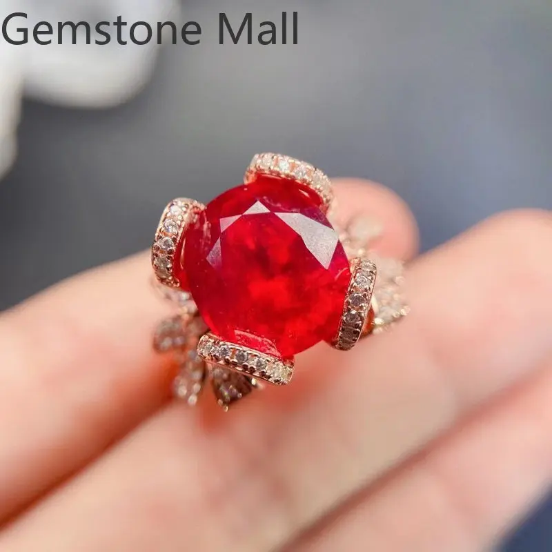 6ct Ruby 925 Silver Ring for Wedding 10mm * 12mm VVS Grade Man Made Ruby Ring with 3 Layers 18K Gold Plating