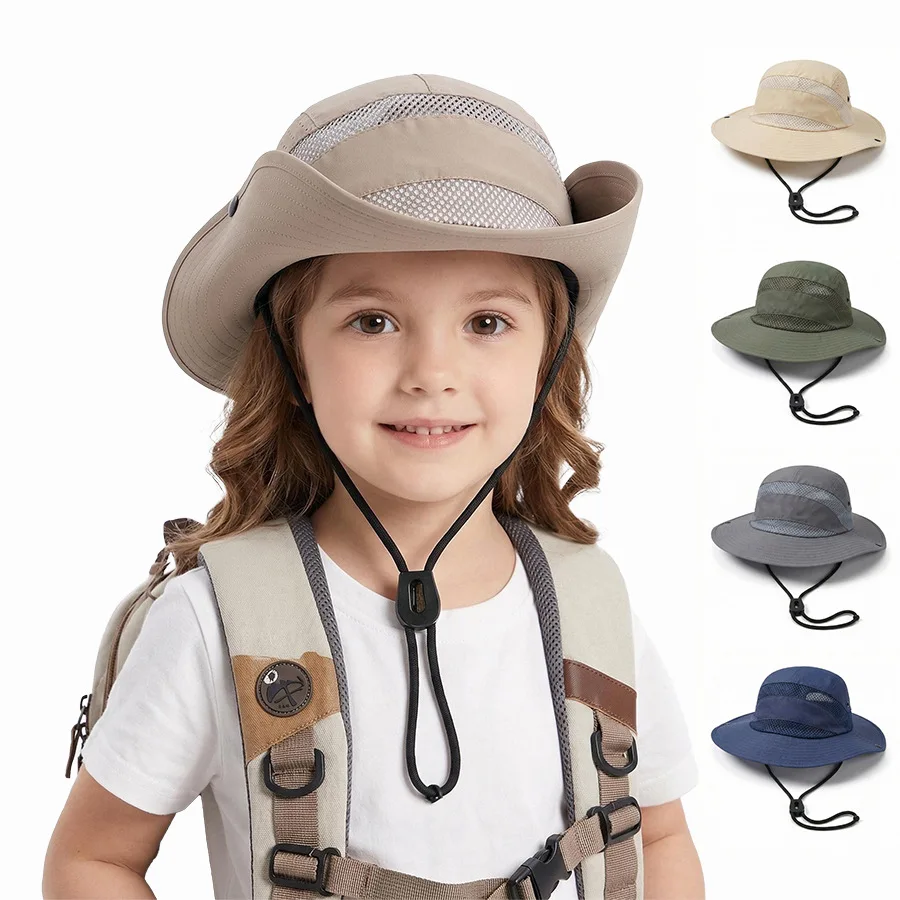 

Foldable summer children's outdoor hiking, climbing, fishing sun hat with sun protection, mesh ventilation, breathable fabric