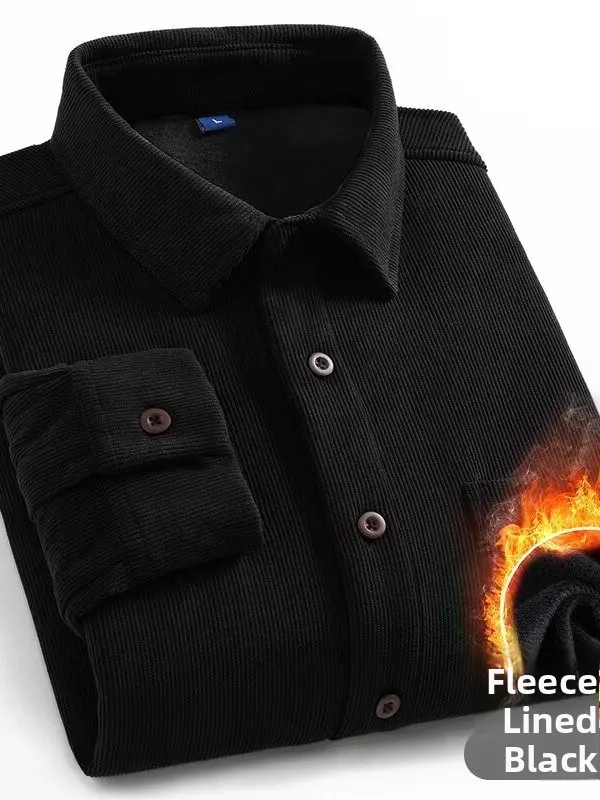 Men's Fleece Lined Corduroy Long Sleeve Shirt Thick Warm Casual  Color Autumn Winter Fashion Outerwear Breathable Youth ...