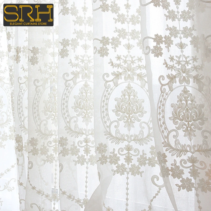 

Embroidered White Tulle Sheer Curtains for Living Room Curtains for Bedroom Wedding Voile Flower Drapes Windows Backdrop Europe