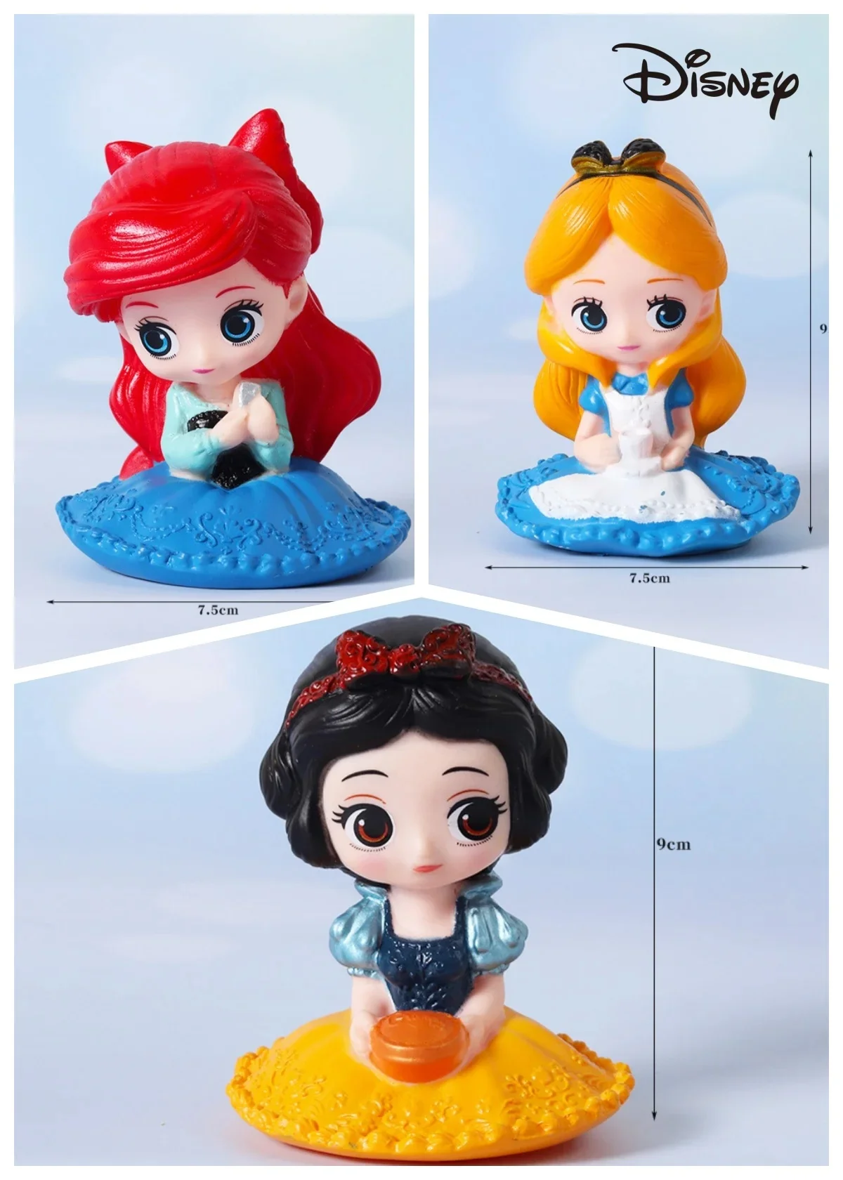 Disney-Princess Belle Branca de Neve Ariel Figuras de Ação para Crianças, Anime Boneca, PVC, Desktop, Bolo, Enfeites de Carro, Presentes de Aniversário