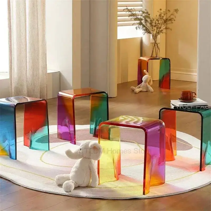 

Креативный табурет для отдыха, акриловая обувь для комнаты, низко сменный табурет в скандинавском стиле, прозрачный диван, османский табурет для спальни, туалетный столик