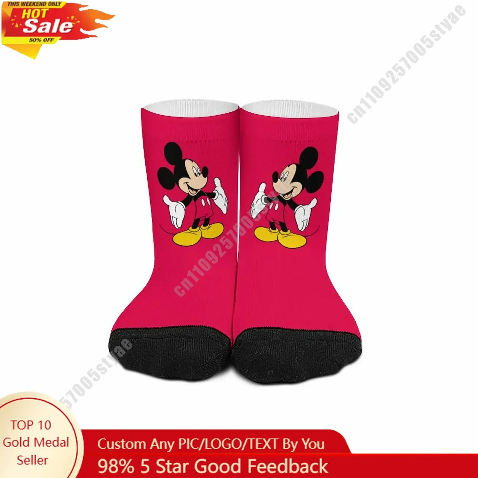 

Mickey Mouse Mid Calf Socks Disney Cartoon Custom Design Printed Logo Photo Text DIY Sweat Wicking Sock Sport Sock Birthday Gift