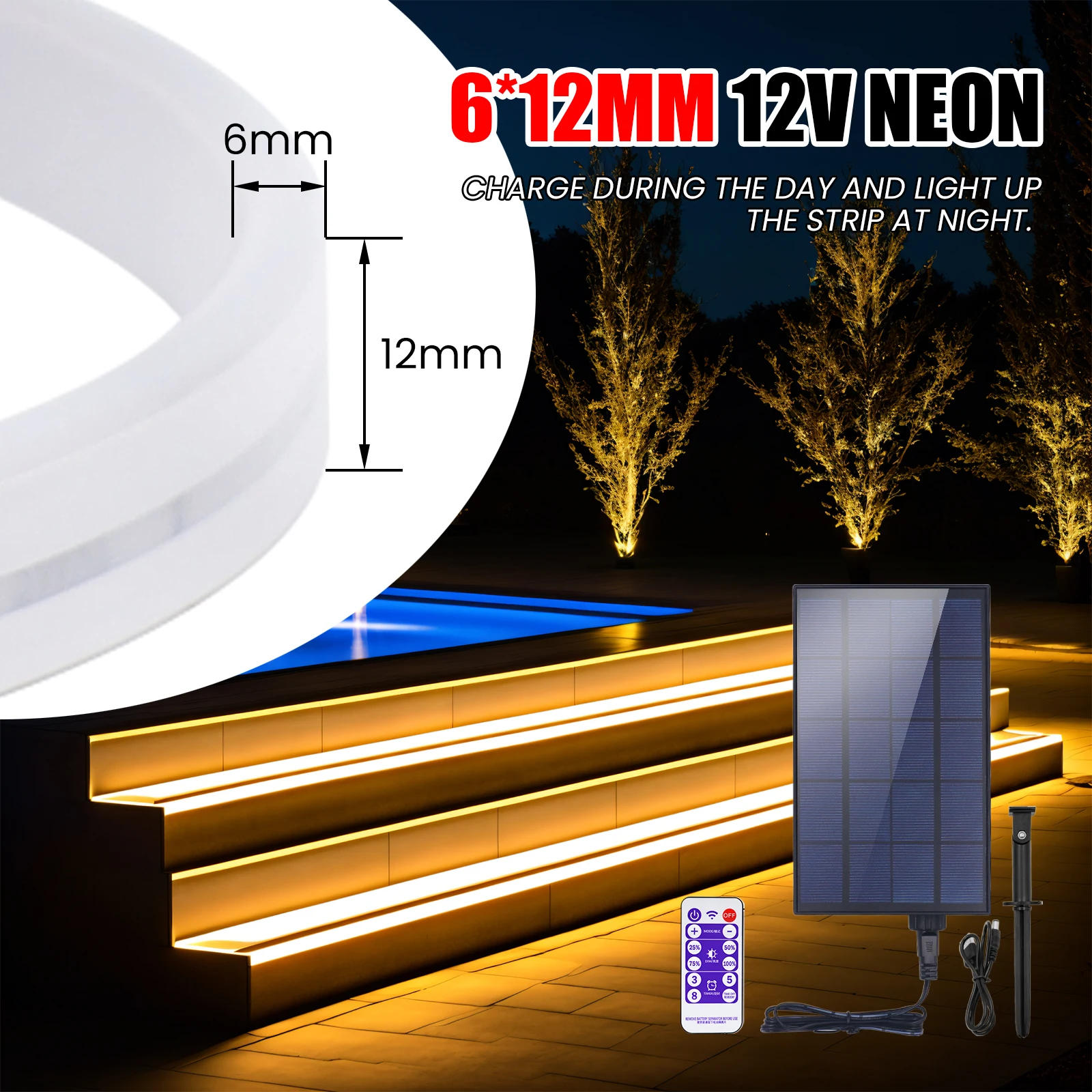 Luce al Neon solare 12V 2835 120Leds/m IP67 impermeabile Neon LED Strip lampada solare telecomando dimmerabile decorazione del giardino all\'aperto