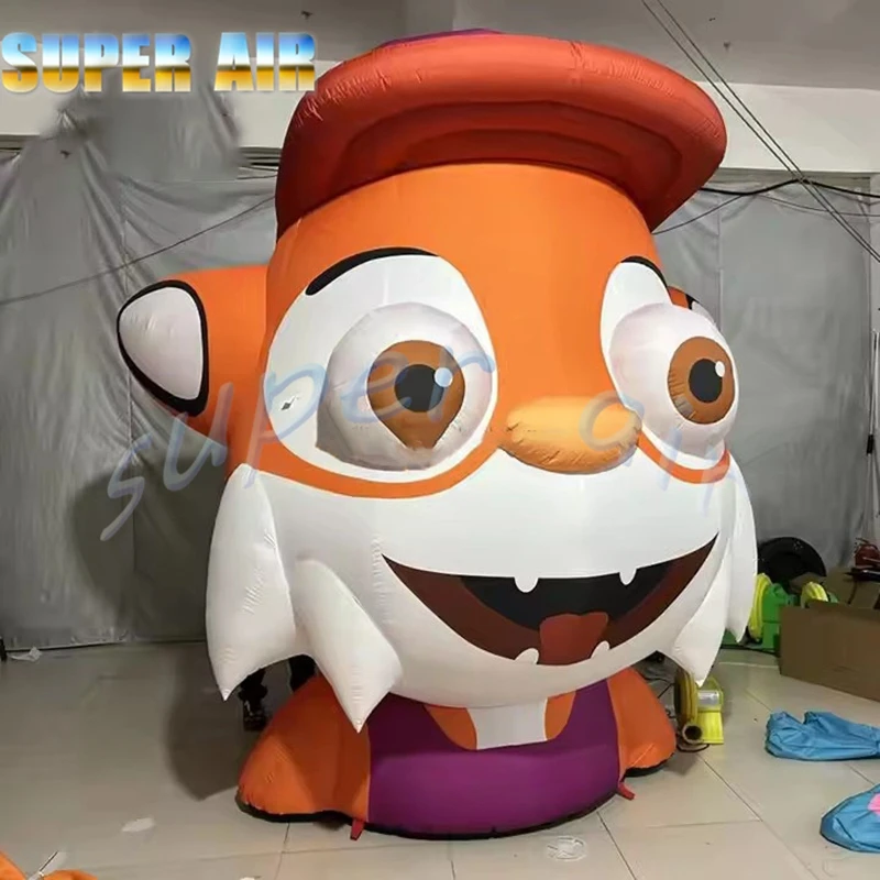 Modèle de mascotte de dessin animé publicitaire, renard gonflable pour commerce avec souffleur d'air