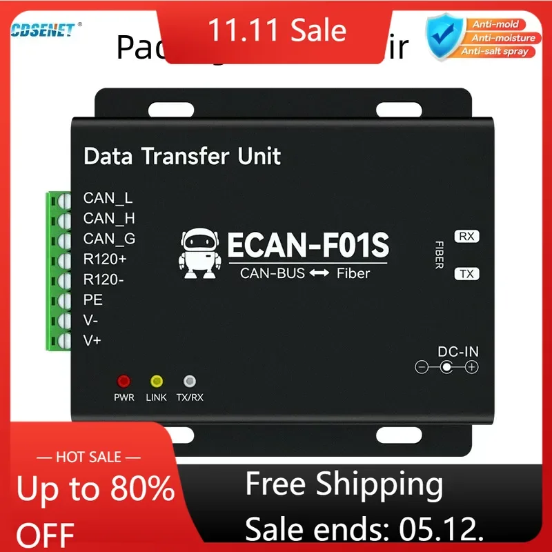 

1Pair CAN To Fiber Optic Wireless Transceiver 20KM CANBUS CDSENET ECAN-F01S High Speed Data Conversion Baud Rate 5k-1M