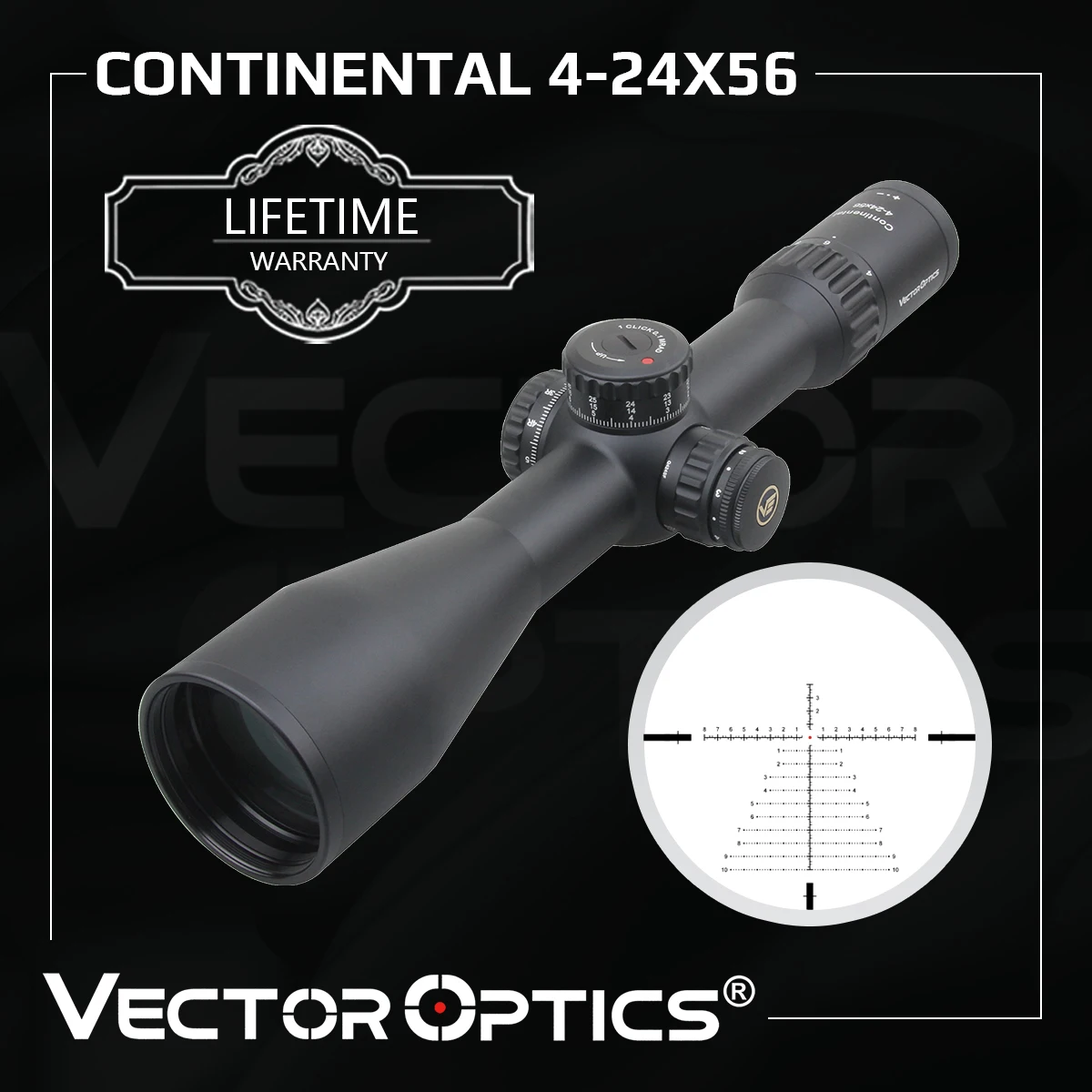 

Vector Optics Continental 4-24x56 HD 34mm FFP Hunting Riflescope 1/10MIL Zero Stop 90% Light Optic Rifle Scopes .338 Long Range