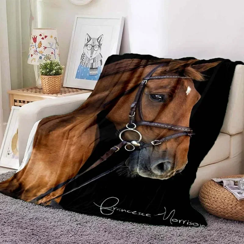 Manta de pícnic con estampado de caballo de dibujos animados en 3D para el hogar, manta de franela cálida, suave y cómoda, viaje en casa, regalo de cumpleaños retro